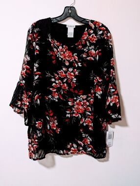 Bon Worth Black Tunic with Red & White Floral Print